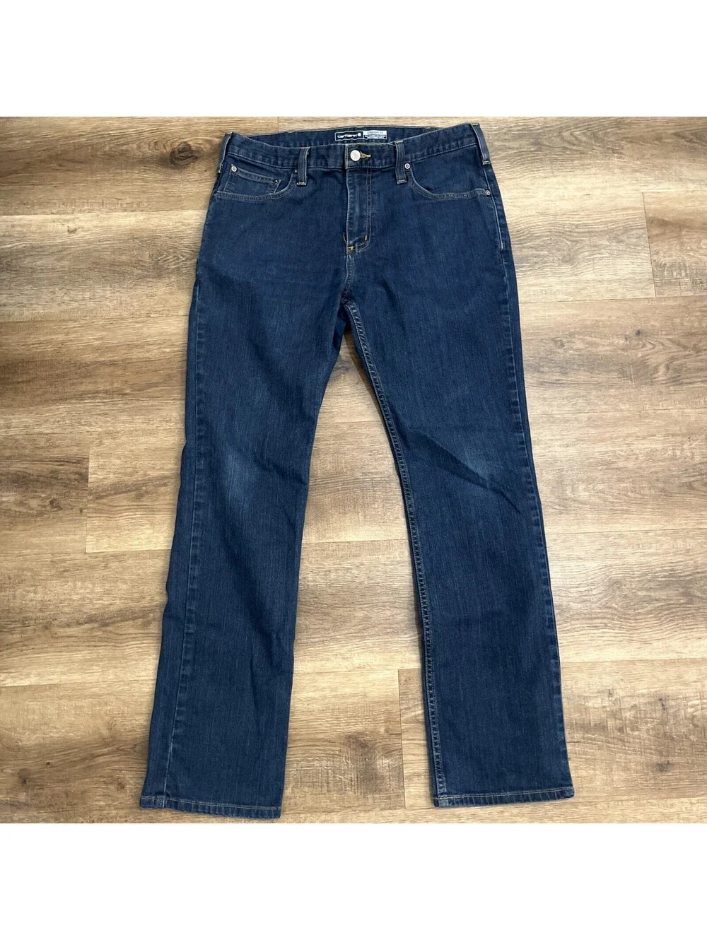 Carhartt 34x32 Men’s Dark Wash Blue Denim Jeans Straight Leg Regular 5-Pocket